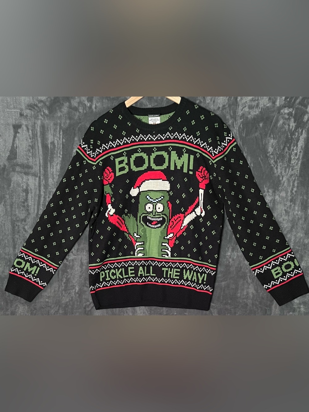 Rick and Morty Unisex MED Ugly Christmas Sweater  "Pickle All The Way"